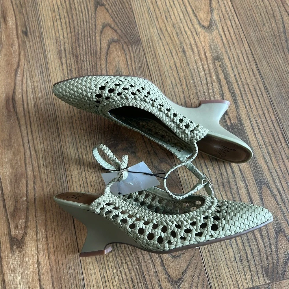Impo Green Woven Slingback Wedge Pumps